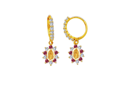 Gold Plated Red CZ Virgin Mary Earring